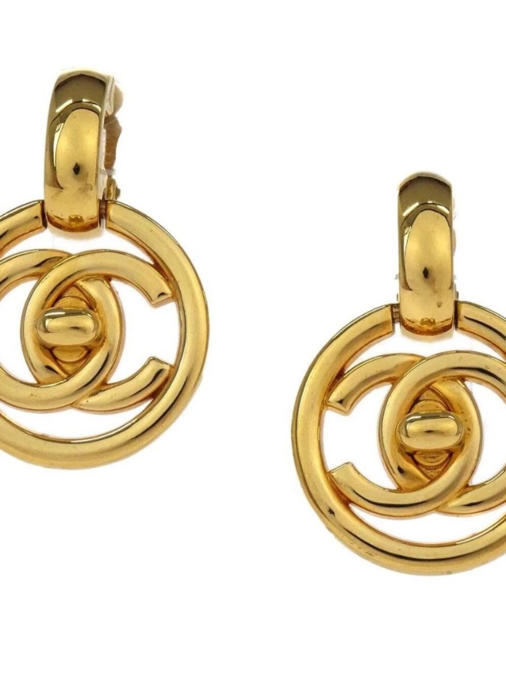 Chanel Dangle Turnlock Clip-On Earrings Gold 97P 168295
